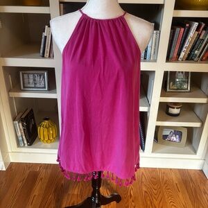 NWT Green Envelope Y2K-Style‎ Hot Pink Long Halter Top with Tassel Fringe Medium